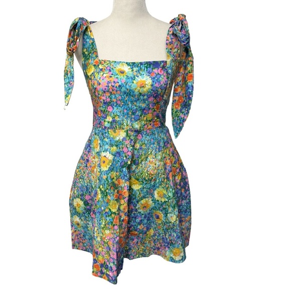 Show Me Your Mumu Claire Mini Dress Painterly Petals Print Small Resortwear Boho - Picture 3 of 13